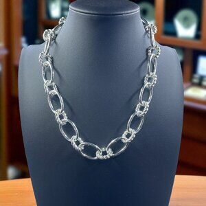 Silver Tone Rope Link Statement Chain Necklace Chunky Glam Vintage Inspired